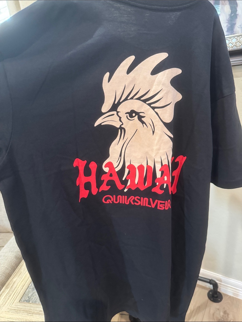 Quiksilver Black Short-Sleeve Tee with Red Hawaii Graphic rooster